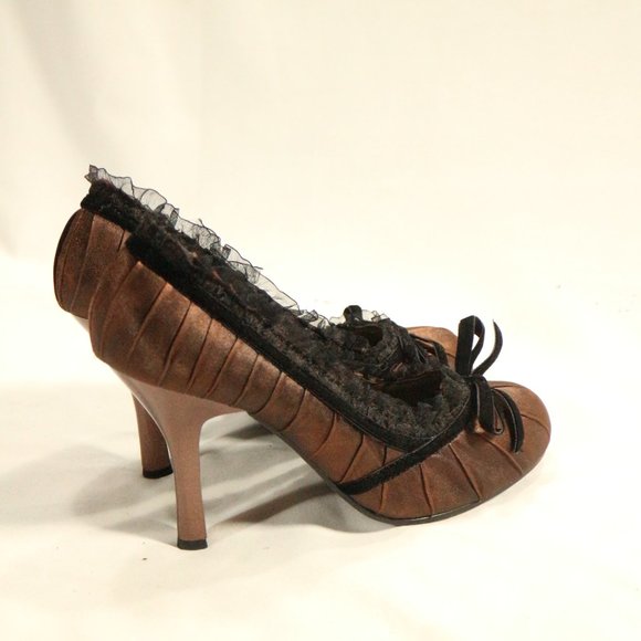 CHARLOTTE RUSSE Copper Lacy Lining Bow Front Heels Size 7 US Wmn - Picture 2 of 10